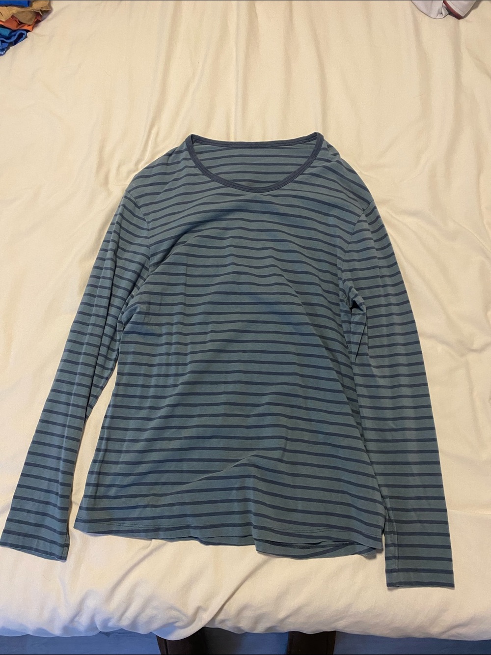 lululemon athletica Men's Blue and Navy Striped Long-Sleeve Tee